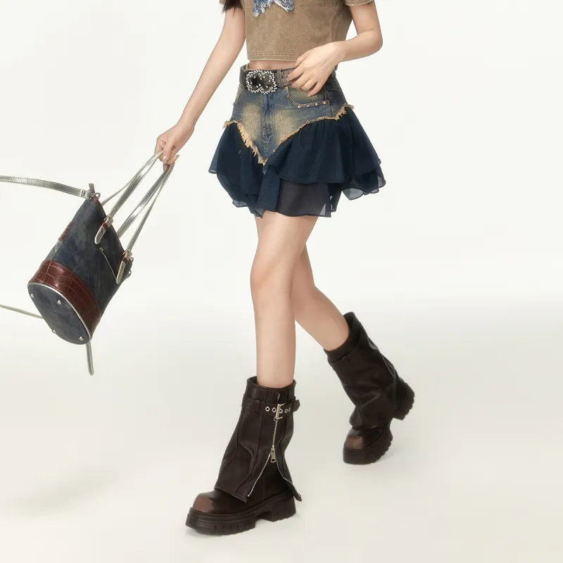 EPTISON WOMAN Denim Short Skirts Women's Denim Blue-3