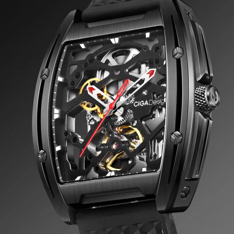 CIGA Design Z Collection Edge DMC Automatic Mechanical Movement Genuine Leather Strap Watch Men's Watches Black Dial-3