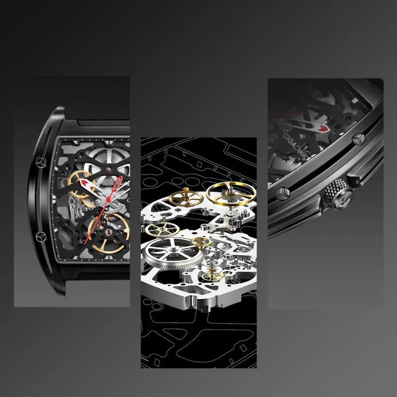 CIGA Design Z Collection Edge DMC Automatic Mechanical Movement Genuine Leather Strap Watch Men's Watches Black Dial-4