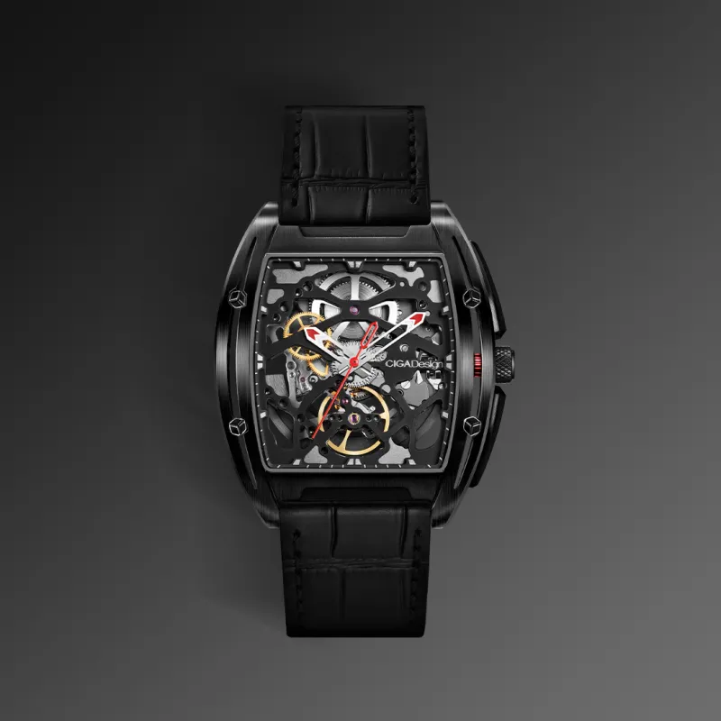 CIGA Design Z Collection Edge DMC Automatic Mechanical Movement Genuine Leather Strap Watch Men's Watches Black Dial-2