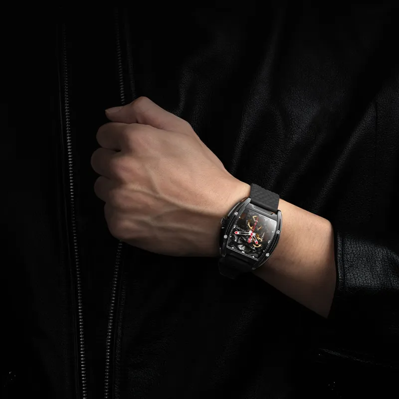 CIGA Design Z Collection Edge DMC Automatic Mechanical Movement Genuine Leather Strap Watch Men's Watches Black Dial-6