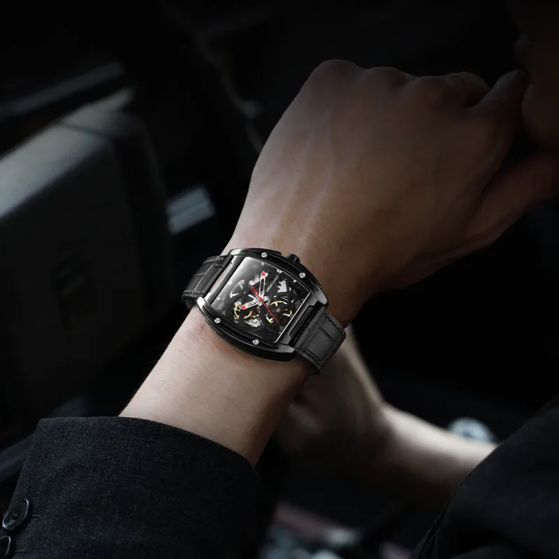 CIGA Design Z Collection Edge DMC Automatic Mechanical Movement Genuine Leather Strap Watch Men's Watches Black Dial-5