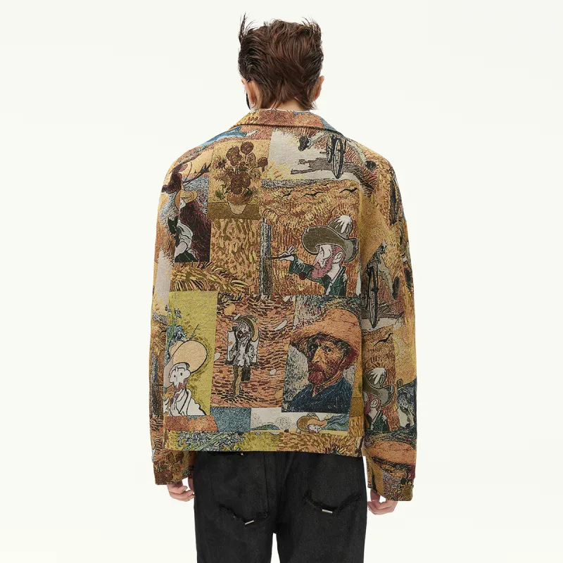 EPTISON Puffer Jackets Unisex Van Gogh Oil Paintings Yellow-2