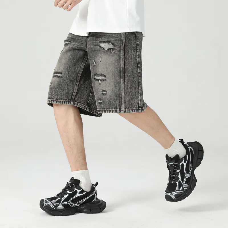 EPTISON Denim Shorts Unisex Black Gray Color-3
