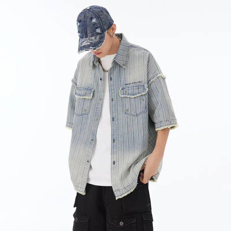 EPTISON Shirts Unisex Washed Denim Blue-5