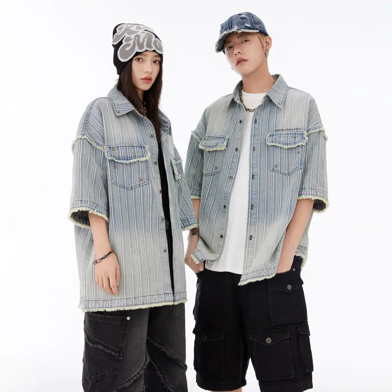 EPTISON Shirts Unisex Washed Denim Blue-3
