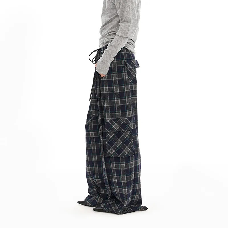 NUTH Casual Pants Women's Blue Green Plaid-3