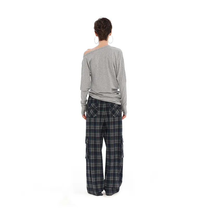 NUTH Casual Pants Women's Blue Green Plaid-5
