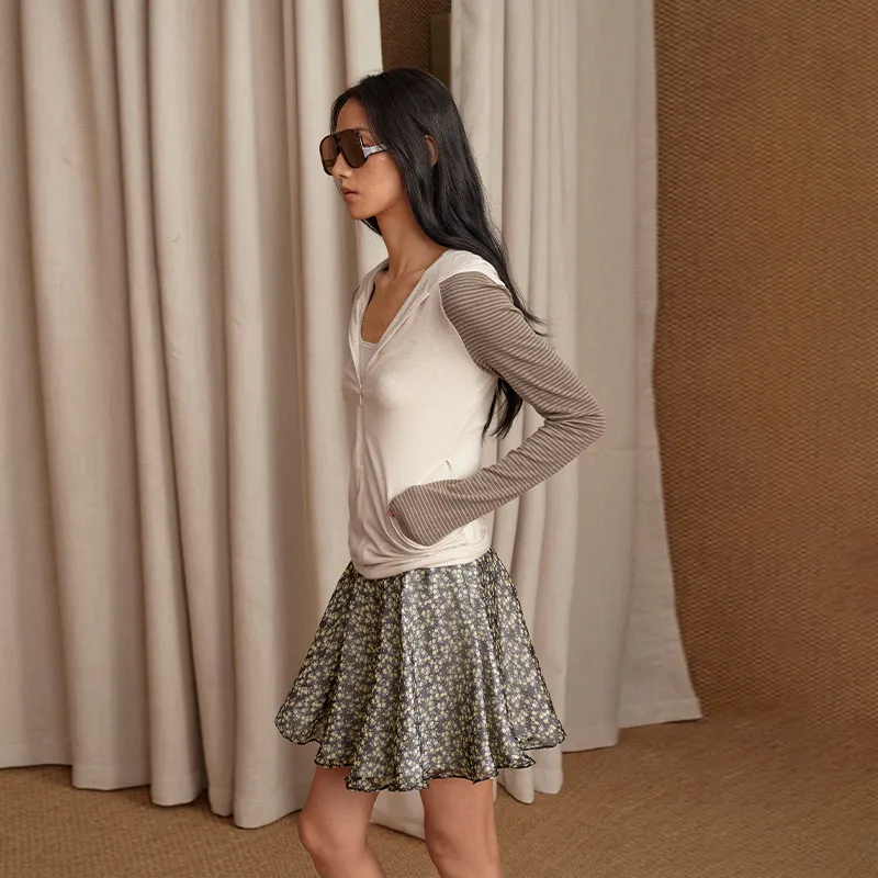 NUTH Casual Short Skirts Women's Black Yellow Floral Color-7