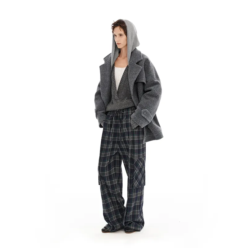 NUTH Casual Pants Women's Blue Green Plaid-4
