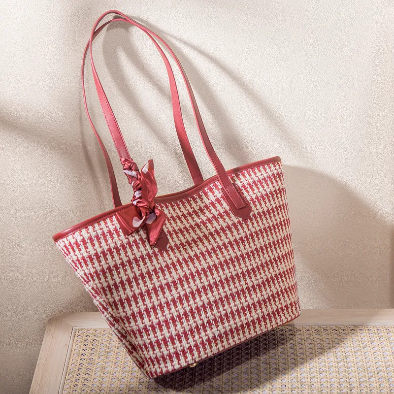 Elsvet PU Handbag Regular Women's Houndstooth Red-2