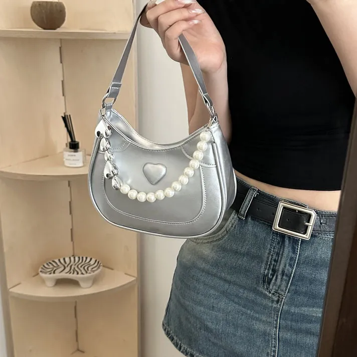 Elsvet PU Portable Crossbody Bag, Shoulder Bag Women's White/Silver/Black/Khaki/Pink/Brown-6