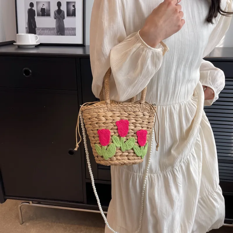 Elsvet Straw Woven Shoulder Bag, Crossbody Bag, Handbag Women's Ecru/Khaki-5