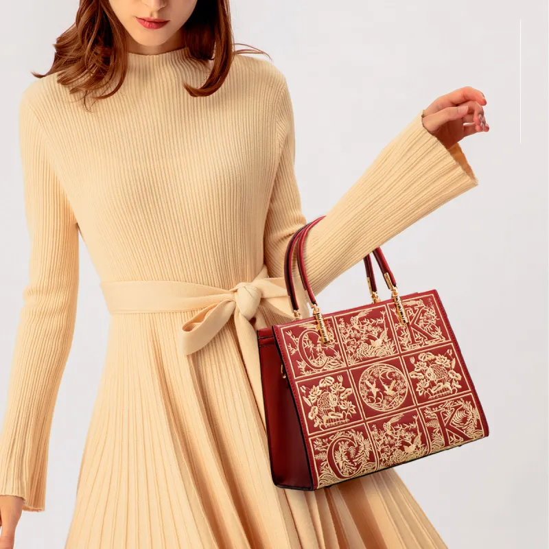 Elsvet Artificial Leather Handbag Women's Red-3