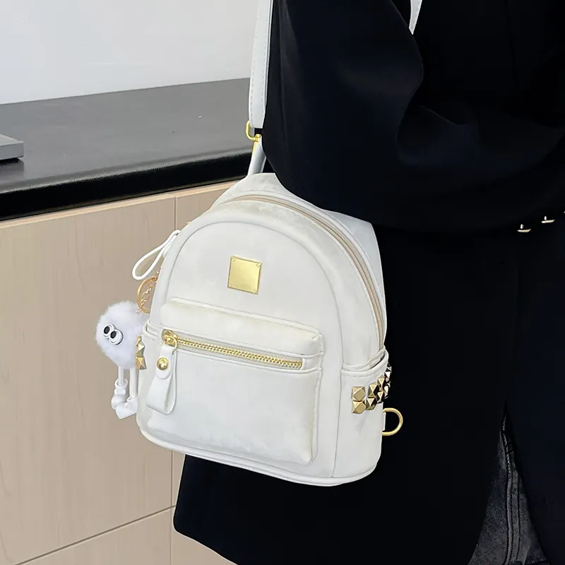 Elsvet PU Crossbody One Shoulder Backpack Women's White/Silver/Black/Pink-2