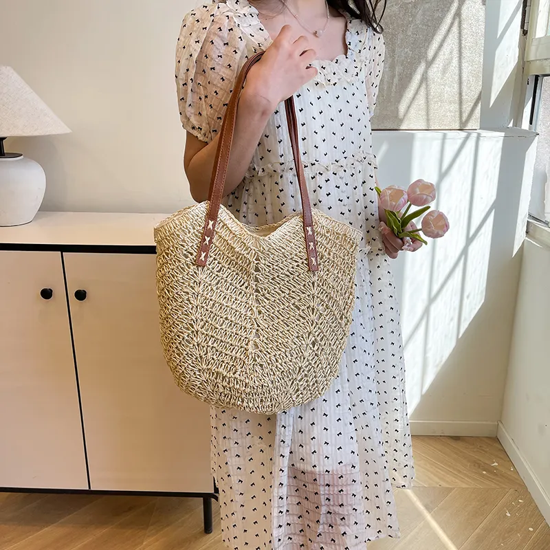 Elsvet Straw Woven Shoulder Bag Women's Multicolor-1