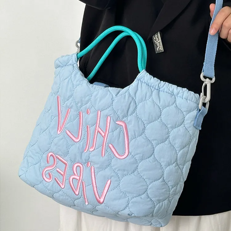 Elsvet Nylon Tote Bag, Shopping Bag, Crossbody Bag, One Shoulder Handbag Women's Blue-3