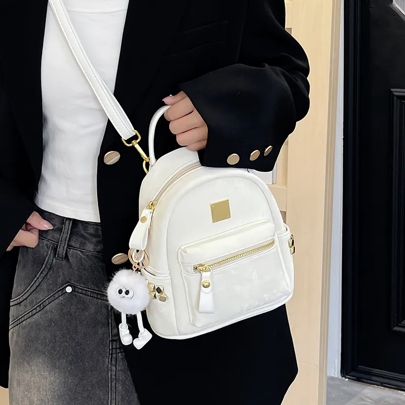 Elsvet PU Crossbody One Shoulder Backpack Women's White/Silver/Black/Pink-1