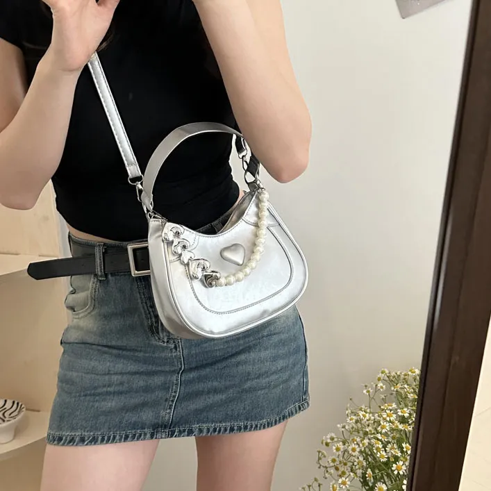 Elsvet PU Portable Crossbody Bag, Shoulder Bag Women's White/Silver/Black/Khaki/Pink/Brown-7