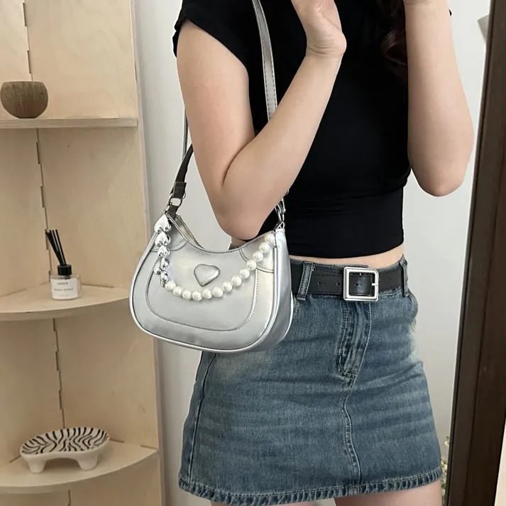 Elsvet PU Portable Crossbody Bag, Shoulder Bag Women's White/Silver/Black/Khaki/Pink/Brown-5