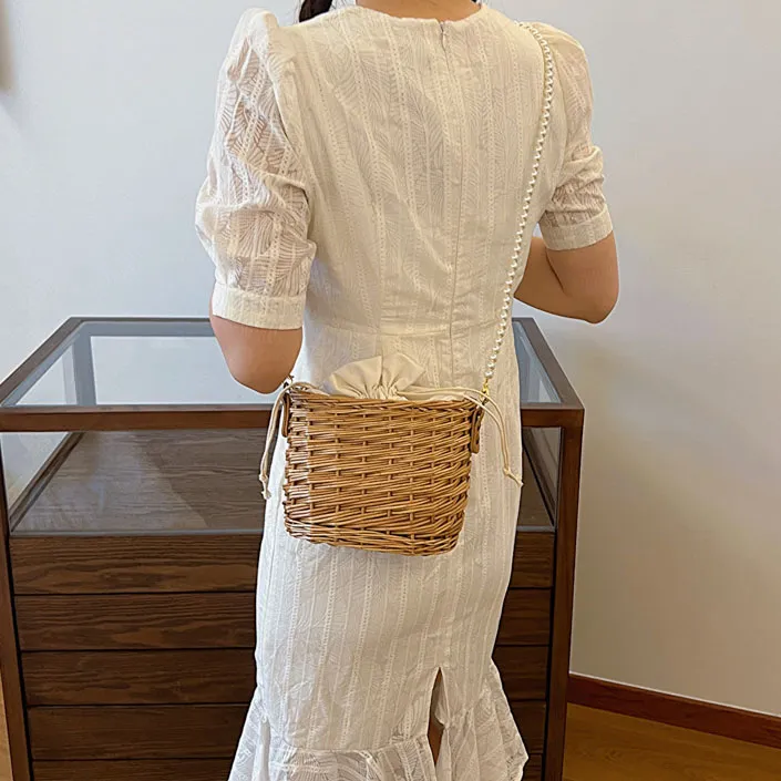 Elsvet Straw Woven Shoulder Bag Women's White/Multicolor-3