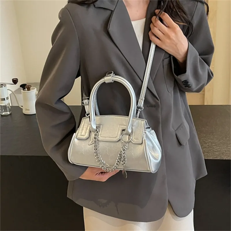 Elsvet PU Crossbody One Shoulder Handbag Regular Women's White/Silver/Black/Pink-9