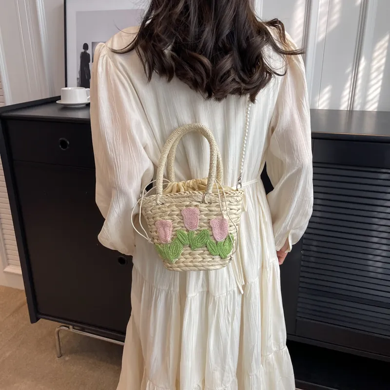 Elsvet Straw Woven Shoulder Bag, Crossbody Bag, Handbag Women's Ecru/Khaki-3