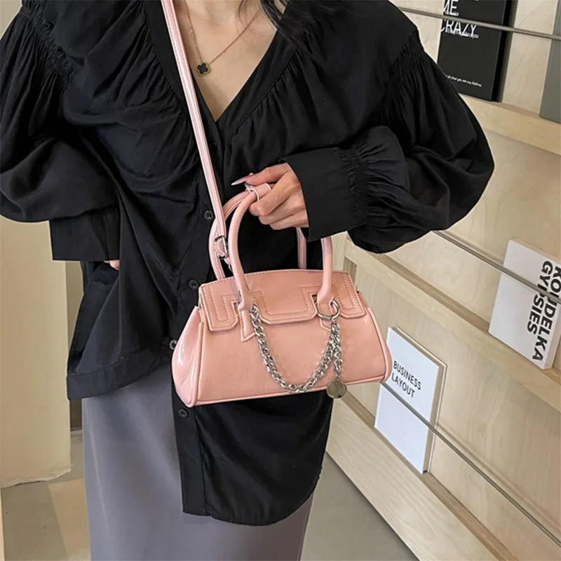 Elsvet PU Crossbody One Shoulder Handbag Regular Women's White/Silver/Black/Pink-20