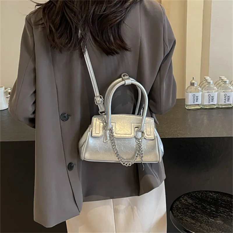 Elsvet PU Crossbody One Shoulder Handbag Regular Women's White/Silver/Black/Pink-11