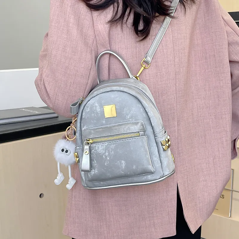 Elsvet PU Crossbody One Shoulder Backpack Women's White/Silver/Black/Pink-4