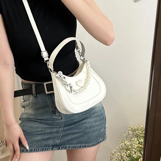 Elsvet PU Portable Crossbody Bag, Shoulder Bag Women's White/Silver/Black/Khaki/Pink/Brown-2