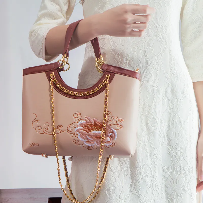 Elsvet PU Handbag Regular Women's Red/White/Apricot-7