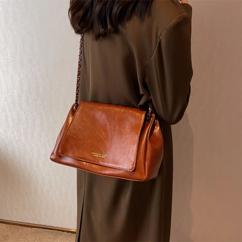 Elsvet PU Shoulder Bag Women's Light Brown/Black/Green-15