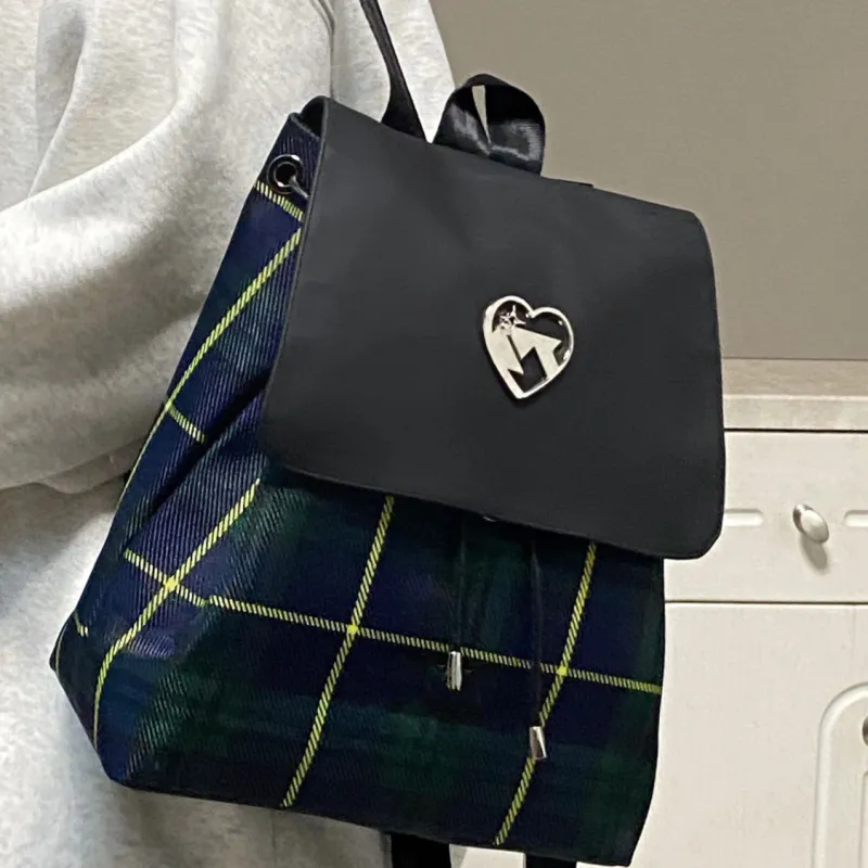 Elsvet Canvas Backpack Regular Women's Pink Plaid/Green Plaid-7