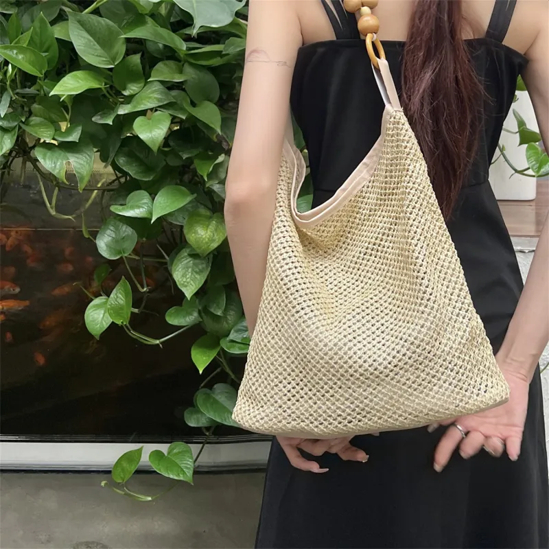 Elsvet Straw Shoulder Bag Women's Khaki/Black-5