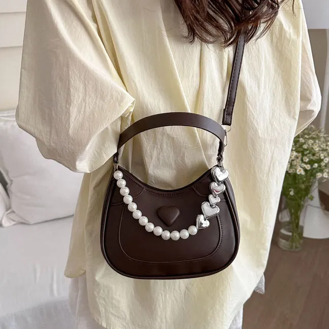 Elsvet PU Portable Crossbody Bag, Shoulder Bag Women's White/Silver/Black/Khaki/Pink/Brown-21