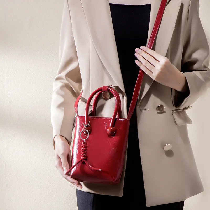 Elsvet Artificial Leather Bucket Bag Crossbody Handbag Women's Red-1