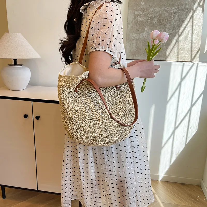 Elsvet Straw Woven Shoulder Bag Women's Multicolor-2