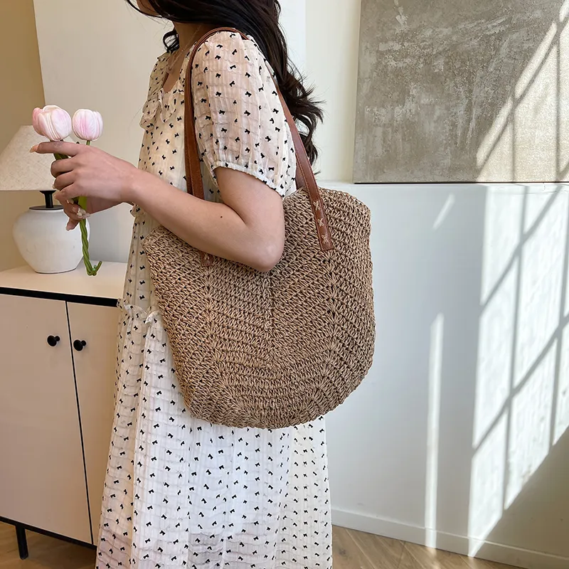 Elsvet Straw Woven Shoulder Bag Women's Multicolor-5