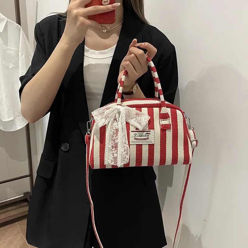 Elsvet Canvas Bag, Shoulder Bag, Crossbody Bag, Handbag Regular Women's Black/Red-8