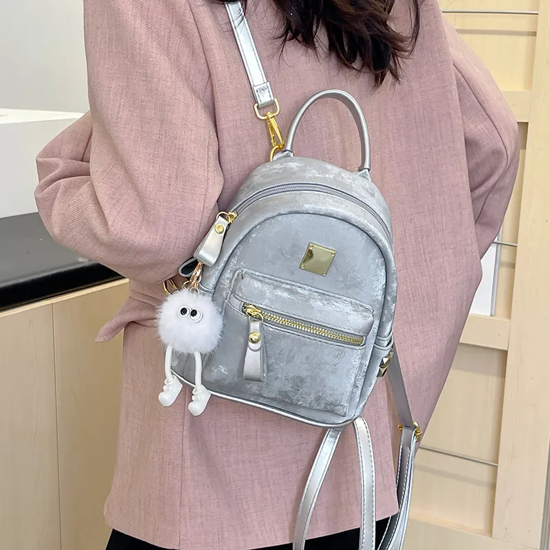 Elsvet PU Crossbody One Shoulder Backpack Women's White/Silver/Black/Pink-7