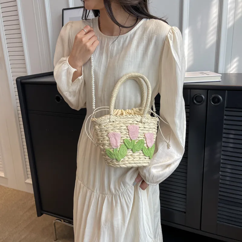 Elsvet Straw Woven Shoulder Bag, Crossbody Bag, Handbag Women's Ecru/Khaki-2