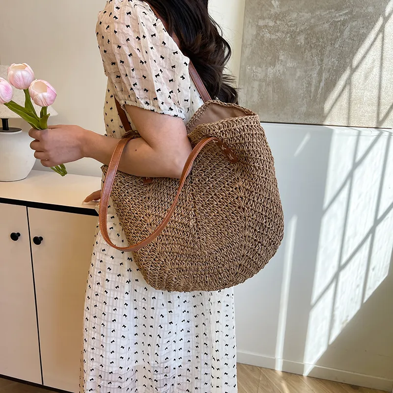 Elsvet Straw Woven Shoulder Bag Women's Multicolor-6