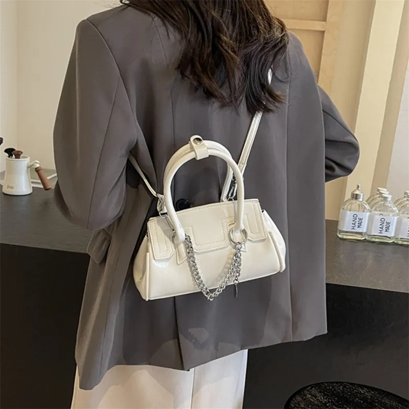 Elsvet PU Crossbody One Shoulder Handbag Regular Women's White/Silver/Black/Pink-3