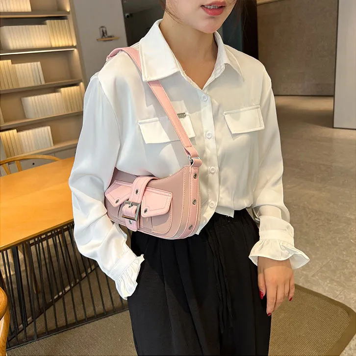 Elsvet PU One Shoulder Women's Black/White/Silver/Pink-13