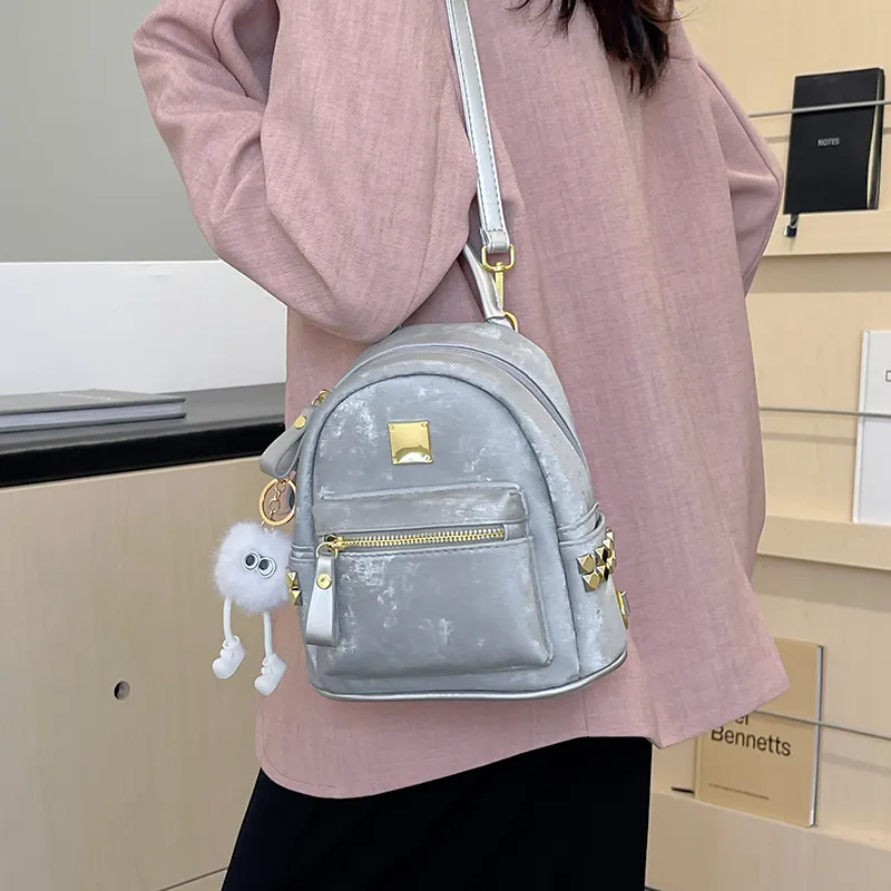 Elsvet PU Crossbody One Shoulder Backpack Women's White/Silver/Black/Pink-5
