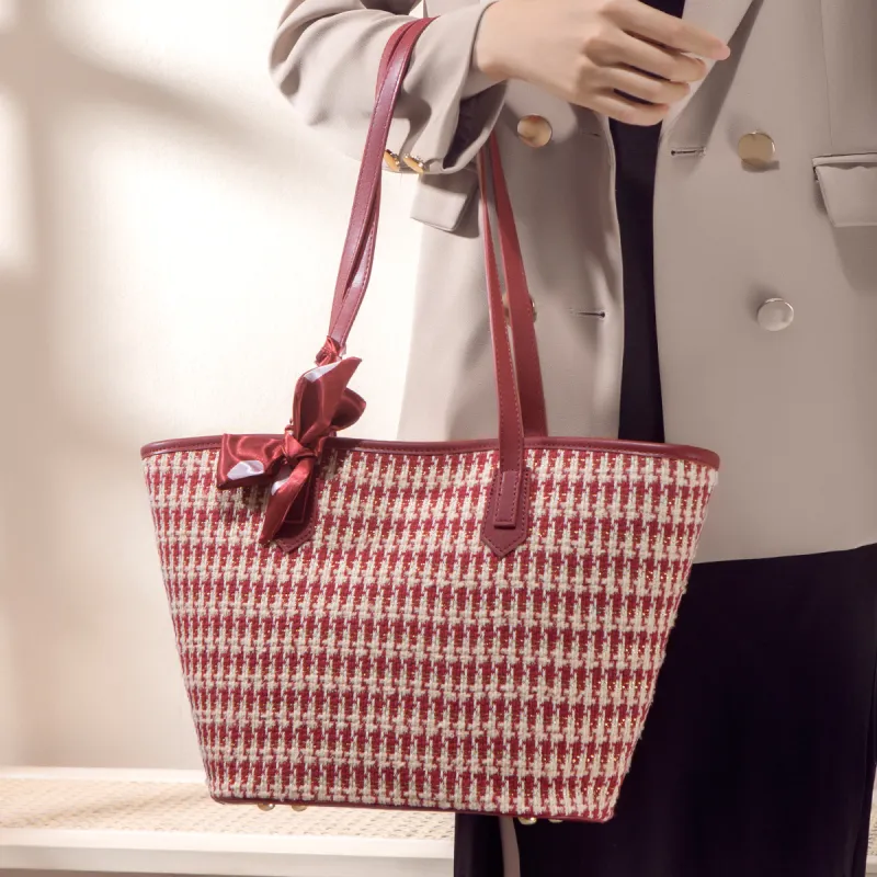 Elsvet PU Handbag Regular Women's Houndstooth Red-3