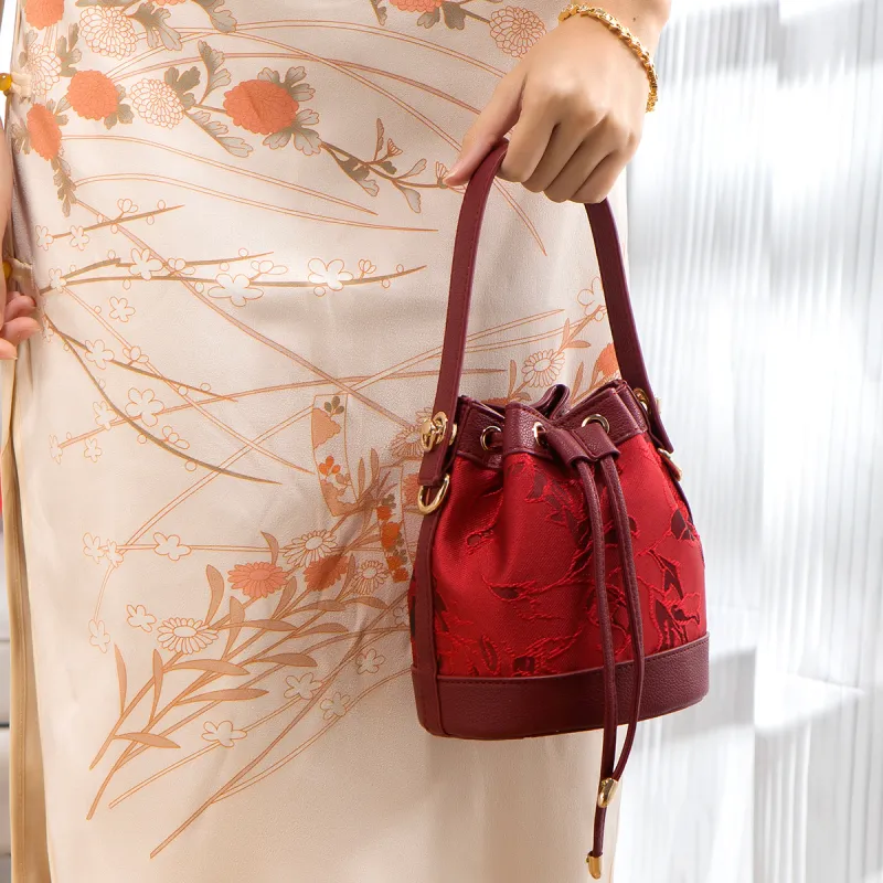 Elsvet PU Bucket Bags Handbags Women's Burgundy-4