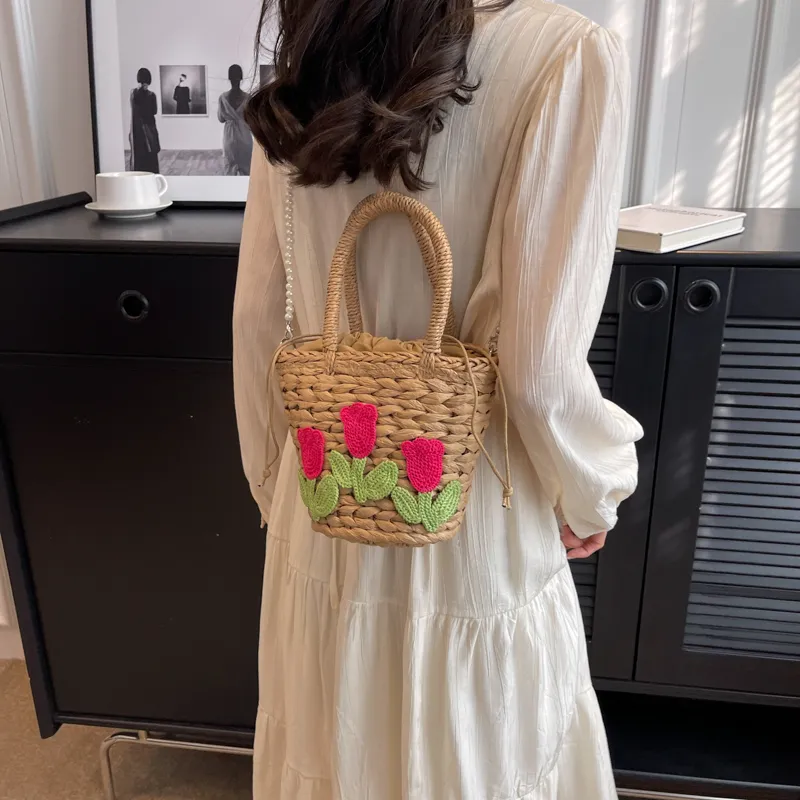 Elsvet Straw Woven Shoulder Bag, Crossbody Bag, Handbag Women's Ecru/Khaki-7