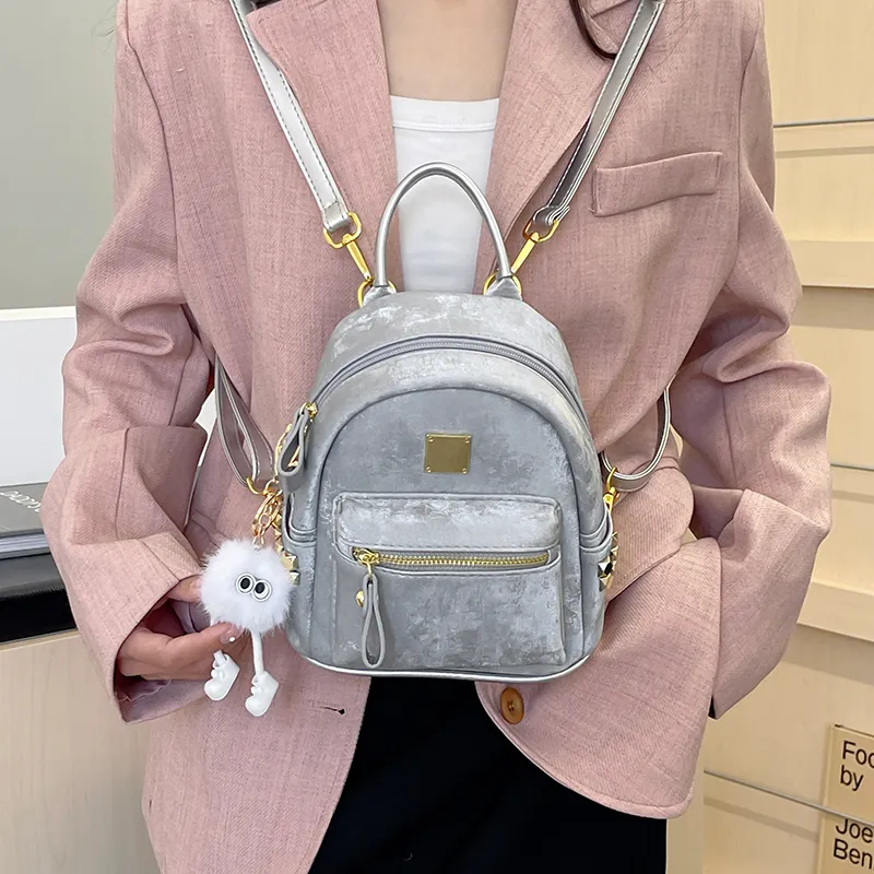 Elsvet PU Crossbody One Shoulder Backpack Women's White/Silver/Black/Pink-6